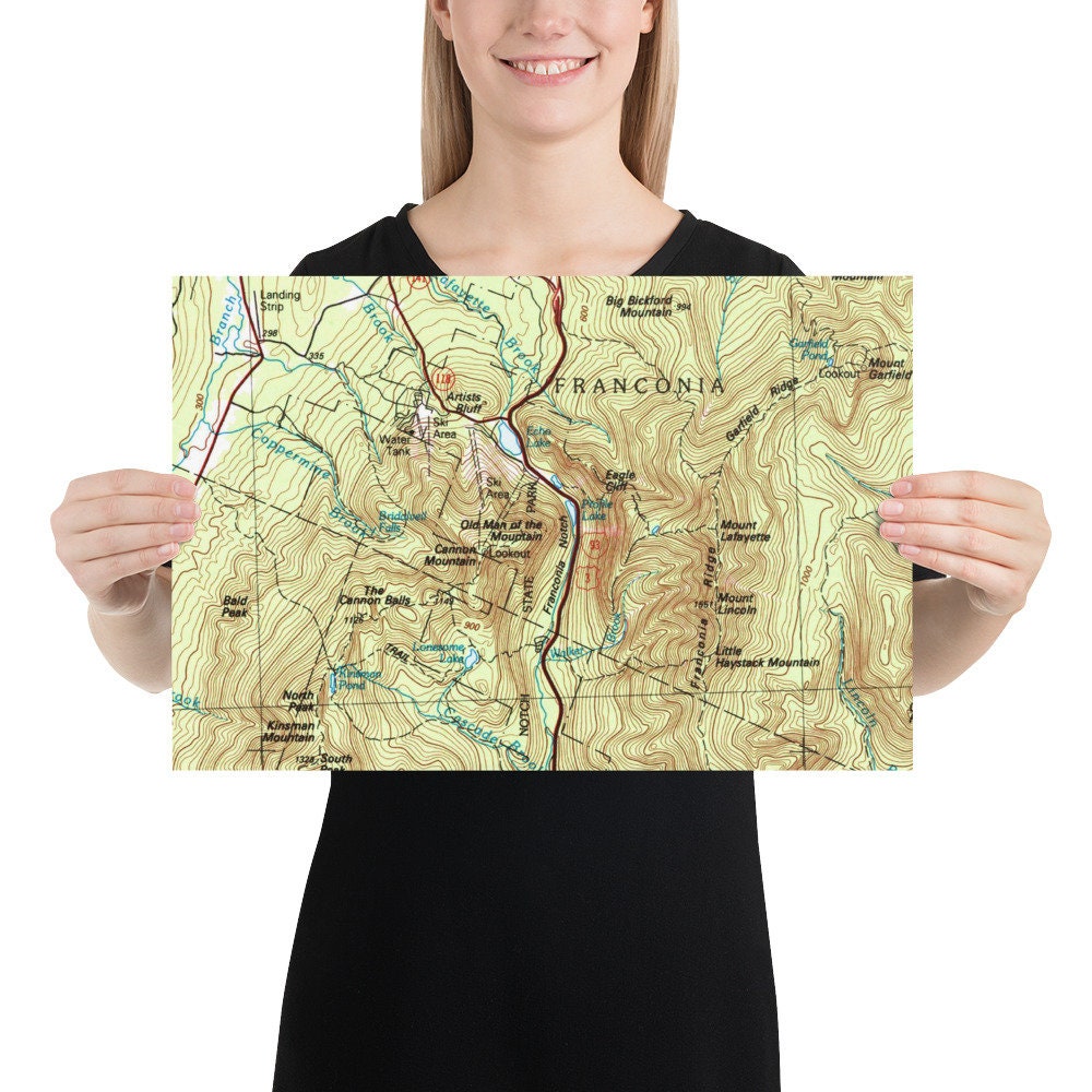 Franconia Notch NH Map 1988 White Mountains of New Hampshire Etsy