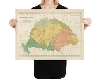 Old Hungary Ethnological Map (1869) Vintage Hungarian Cultures Atlas Poster