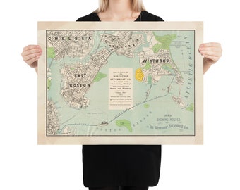 Old East Boston, Winthrop & Chelsea MA Map (1896) Vintage Eastie and Coastal Massachusetts Towns Atlas Poster