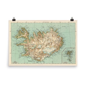 Vieille carte de l'Islande (1929) Vintage Islandia Atlas Poster