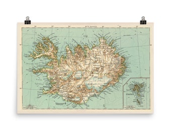 Old Iceland Map (1929) Vintage Islandia Atlas  Poster