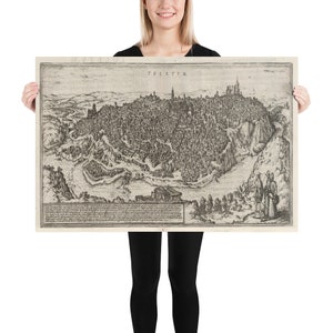 Alte Toledo Spanien Karte (1623) Vintage spanische Kaiserstadt Atlas Poster