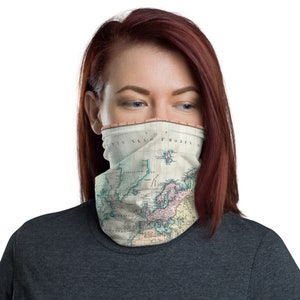 Masque de visage de carte du vieux monde (1801) vintage Global Countries Neck gaiter