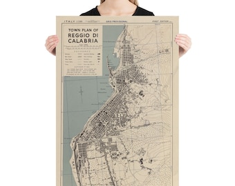 Pôster Mapa antigo de Reggio Calabria Itália (1943) Atlas da cidade italiana vintage