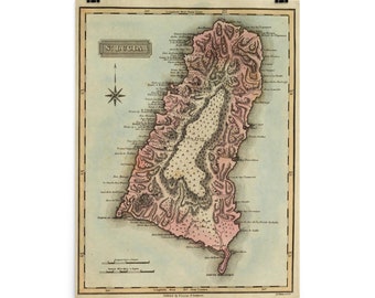Old St Lucia Map (1823) Vintage Saint Lucian Atlas Poster