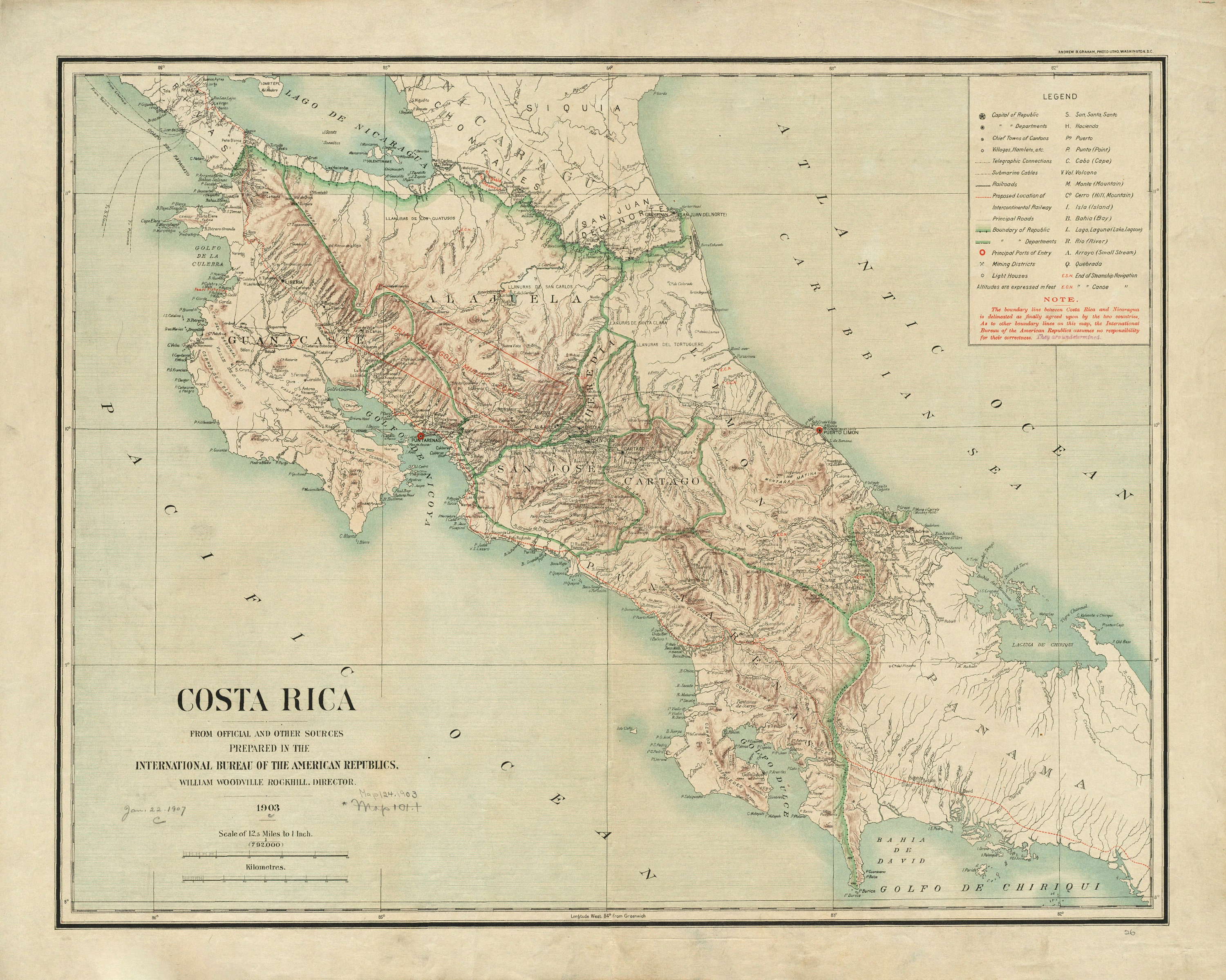 carte vintage du Costa Rica (1903) ancien atlas du Costa Rica téléchargement numérique PDF