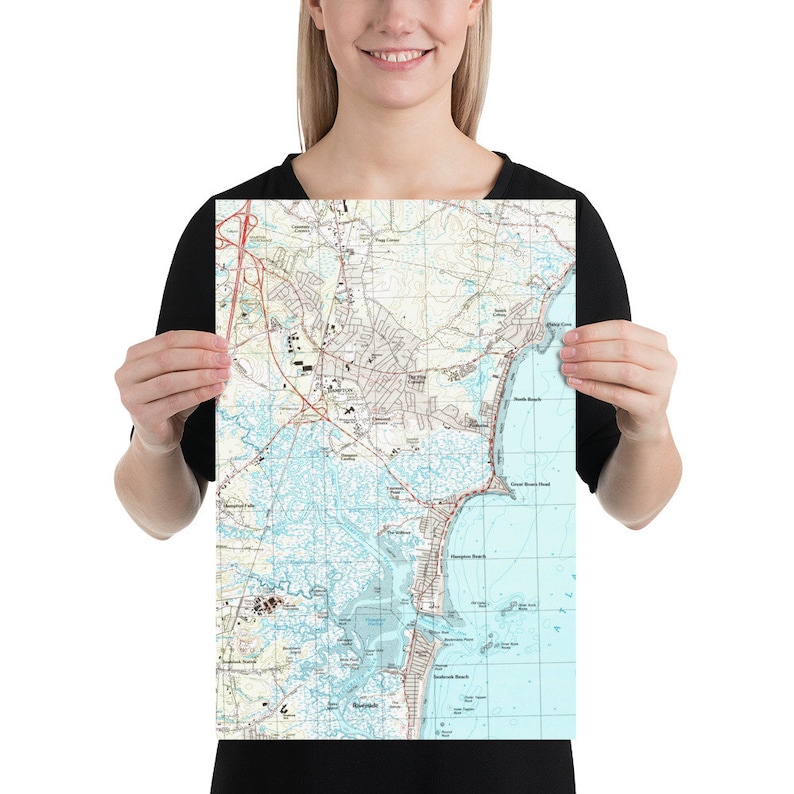 May include: A vintage-style map of Hampton, Virginia, showing the city's streets, waterways, and surrounding areas. The map is printed on a white background with blue and green accents.