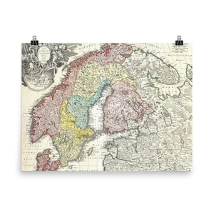 Vintage Scandinavia Map (1730) Nordic Countries Atlas Poster