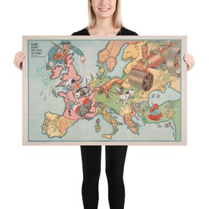 Old Europe WWI Dog Political Cartoon Map (1914) Vintage European World War I Illustrative Atlas Poster