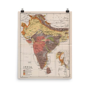 Ancienne carte géologique de l’Inde (1893) affiche de l’Atlas de géologie indienne Vintage