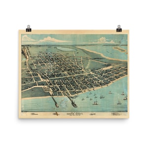 Corpus Christi TX Karte (1887) Alte funkelnde Stadt durch das Meer Texas Atlas Poster