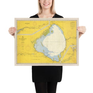 Old Lake Okeechobee Karte (1958) Vintage Floridas Inland Sea Atlas Poster