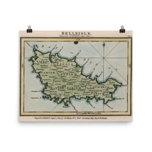 Alte Belle Isle Frankreich Karte (1800) Vintage Französisch Insel Atlas Poster