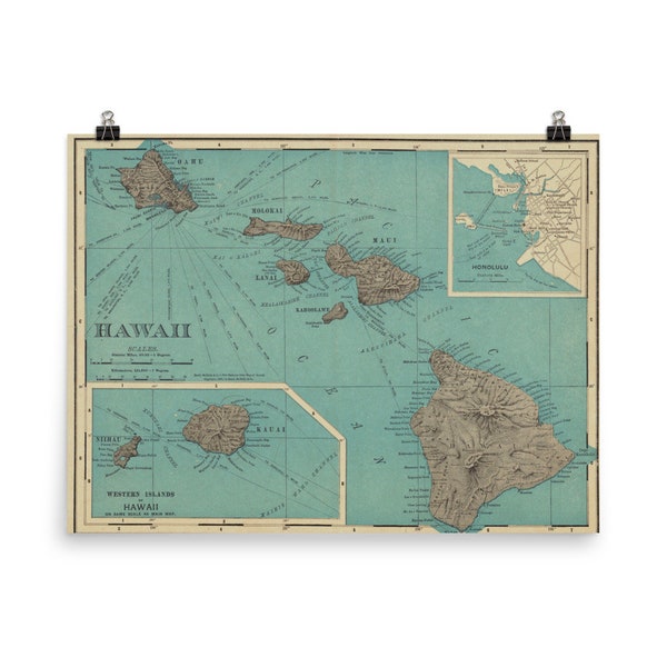 Old Hawaii Map (1897) Vintage Hawaiian Islands Nautical Chart Poster