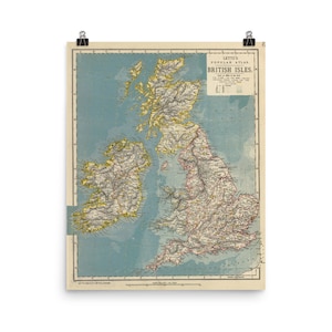 Britische Inseln Karte (1883) Old United Kingdom Atlas Poster