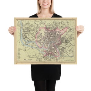 Old Bristol UK Map (1872) vintage Southwest England City Atlas Affiche