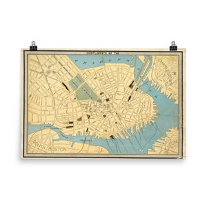 Boston MA Vintage Map (1890) Downtown Street Atlas Poster