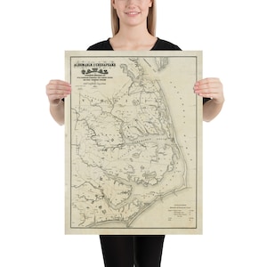 Old Outer Banks NC Map (1866) Vintage North Carolina Coast Atlas Poster