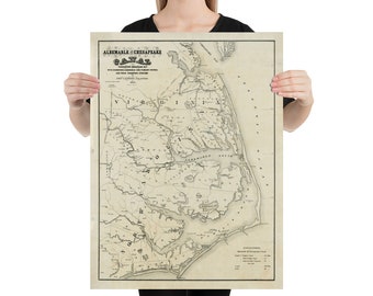 Mapa de Old Outer Banks NC (1866) Póster vintage del Atlas de la Costa de Carolina del Norte