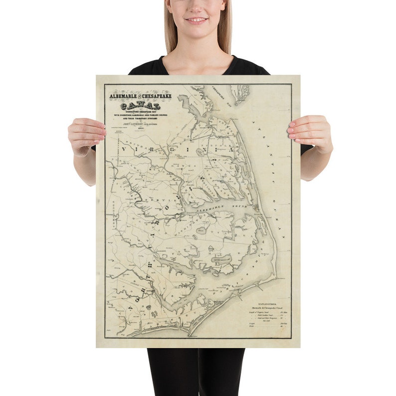 Old Outer Banks NC Map (1866) Vintage North Carolina Coast Atlas Poster