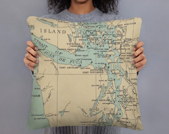 Vintage Puget Sound Lighthouse Map (1898) Washington State Inlet Atlas Basic Pillow