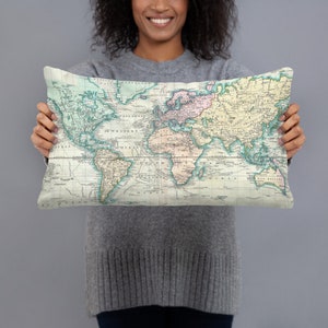 Almohada mapa del viejo mundo (1801) Cojín Atlas de viaje vintage