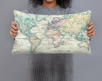 Old World Map Pillow (1801) Vintage Travel Atlas Cushion
