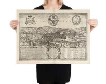 Old Liege Belgium Map (1575) Vintage Flemish City Atlas Poster