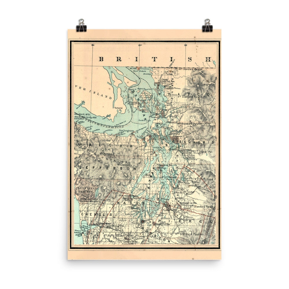 Puget Sound Map 1883 Old Pacific Northwest Inlet Atlas | Etsy