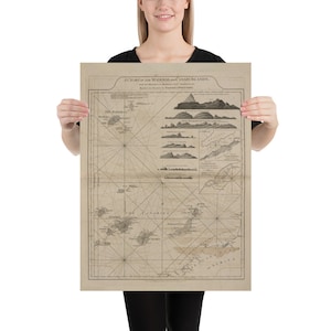 古いカナリア諸島の地図 (1775) ヴィンテージ カナリア諸島海図ポスター