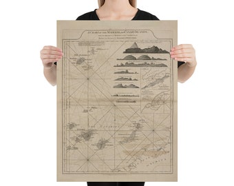 Old Canary Islands Map (1775) Vintage Islas Canarias Nautical Chart Poster