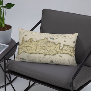 Old Crete Greece Map Kissen (1665) Vintage Greek Island Cushion