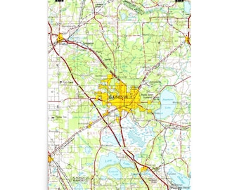 Gainesville Florida Map (1954) FL City & Road Atlas Poster