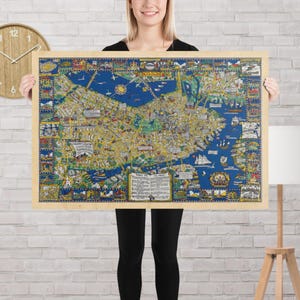 Old Boston MA Pictorial Map (1926) Vintage Massachusetts City Atlas Poster