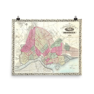 Vieux Brooklyn NY carte (1868) Vintage NYC Borough Street Atlas affiche