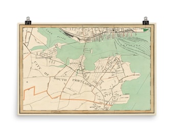 South Portland Maine Map (1906) Old ME Harbor City Atlas Poster
