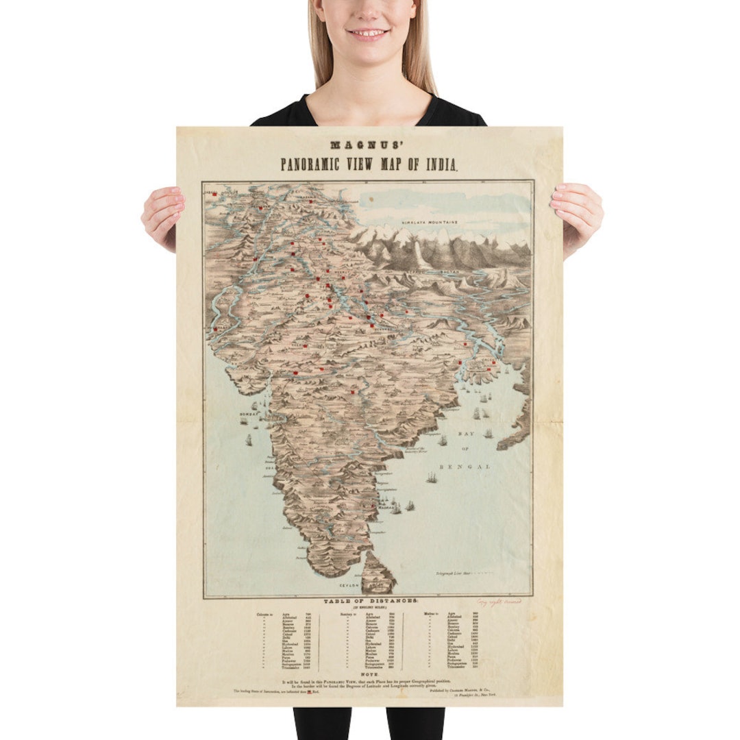 Old India Map (1857) Vintage Country Birds Eye View Atlas Poster