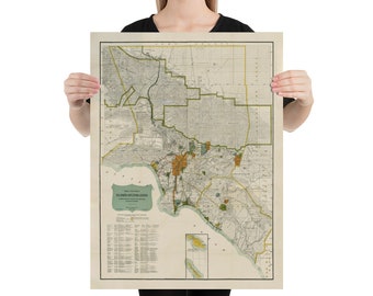 Carte du comté de Los Angeles, Californie, 1880 Ancienne carte