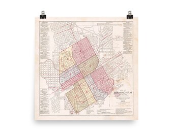Stara mapa Birmingham AL (1903) Vintage Alabama City Atlas Poster
