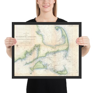 Carte vintage de Cape Cod (1857) Atlas maritime côtier du Massachusetts, poster encadré