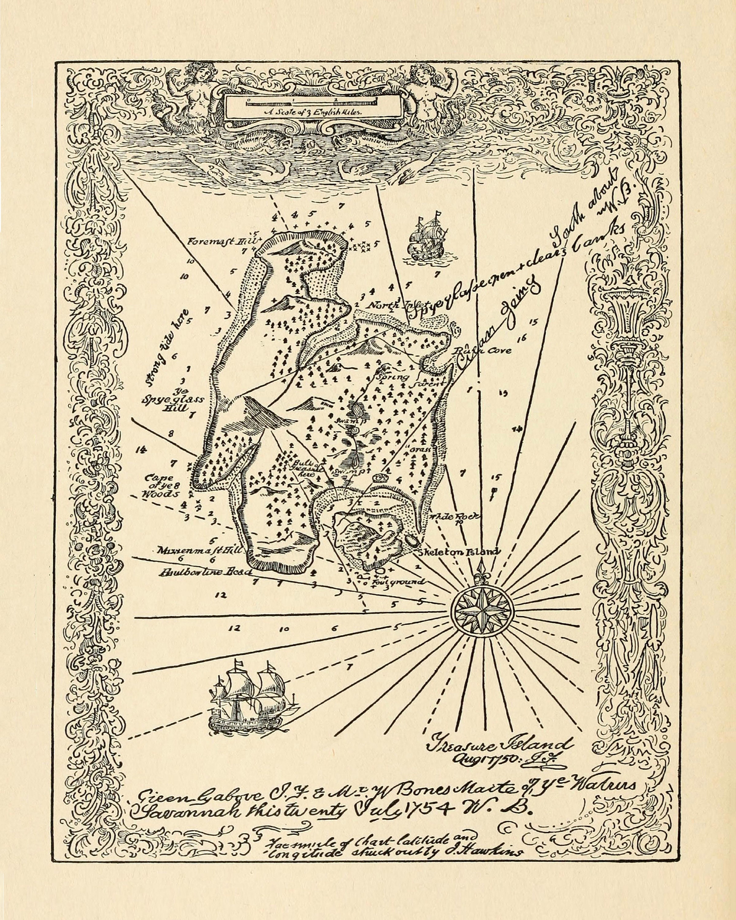 Old Treasure Island Map (1915) Vintage Pirate Story Atlas