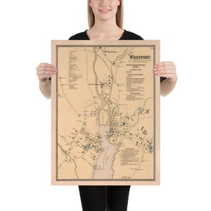 Old Westport CT Map (1867) Vintage Connecticut Town Atlas Poster