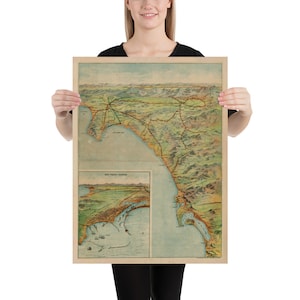 Old Southern California Coast Map (1897) vintage San Pedro to San Diego Coastal Atlas Affiche