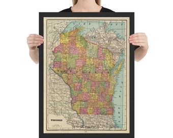 Old Wisconsin Map (1909) Vintage Badger State Atlas Framed poster