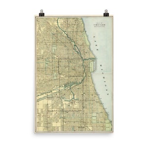 Vieille carte de Chicago (1911) Vintage Windy City - Chi-town Atlas Poster