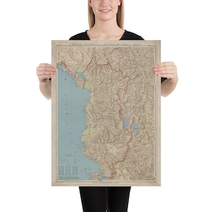 Alte Albanien Karte (1916) Vintage Adria Land Atlas Poster