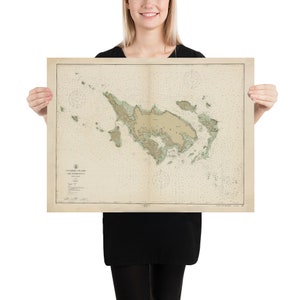 Poster Old Culebra Porto Rico Mapa (1914) Vintage Espanhol Virgin Island Chart