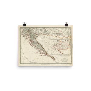 Alte Kroatien Karte (1832) Vintage Adria Land Atlas Poster