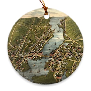 Old Mystic Ct Map (1879) Vintage Connecticut Village & River Atlas  Ornaments