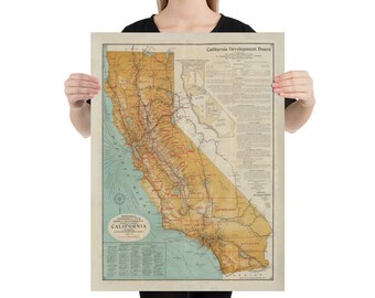 Old California Map (1917) Vintage Golden State Atlas Poster